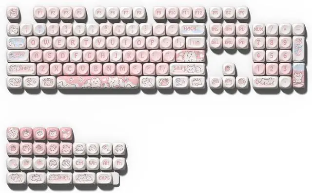 Main image of XUZHID 132 Keys keycaps,Cartoon Keycaps Set 132Keys Heat Sublimated Strawberry Kitten Colorful for Mechanical Keyboards