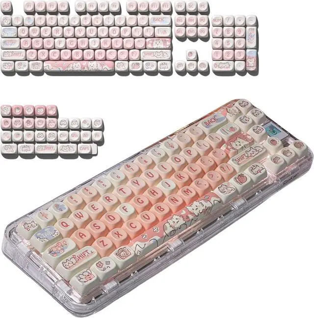 Alt view image 2 of 7 - XUZHID 132 Keys keycaps,Cartoon Keycaps Set 132Keys Heat Sublimated Strawberry Kitten Colorful for Mechanical Keyboards