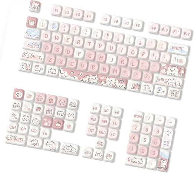 Alt view image 5 of 7 - XUZHID 132 Keys keycaps,Cartoon Keycaps Set 132Keys Heat Sublimated Strawberry Kitten Colorful for Mechanical Keyboards