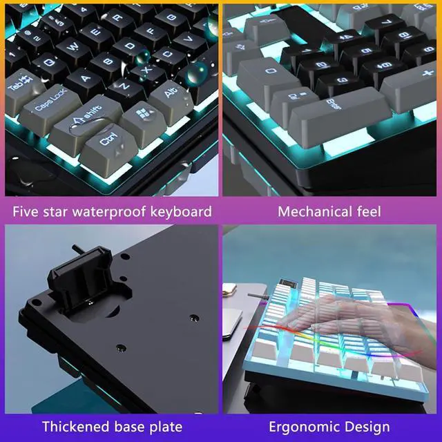 Alt view image 2 of 7 - EINCORN Backlit Wireds Gaming Keyboards for PC with Mechanical Feel and Ergonomic Keyboards Gamers