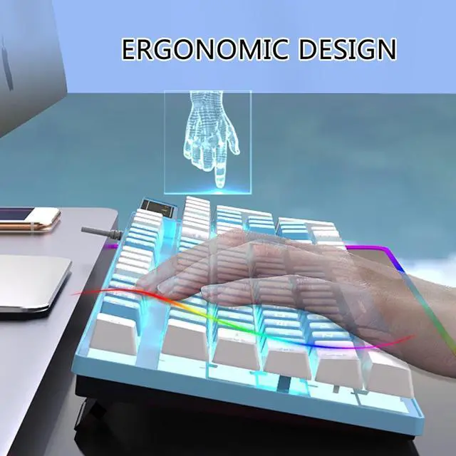 Alt view image 7 of 7 - EINCORN Backlit Wireds Gaming Keyboards for PC with Mechanical Feel and Ergonomic Keyboards Gamers