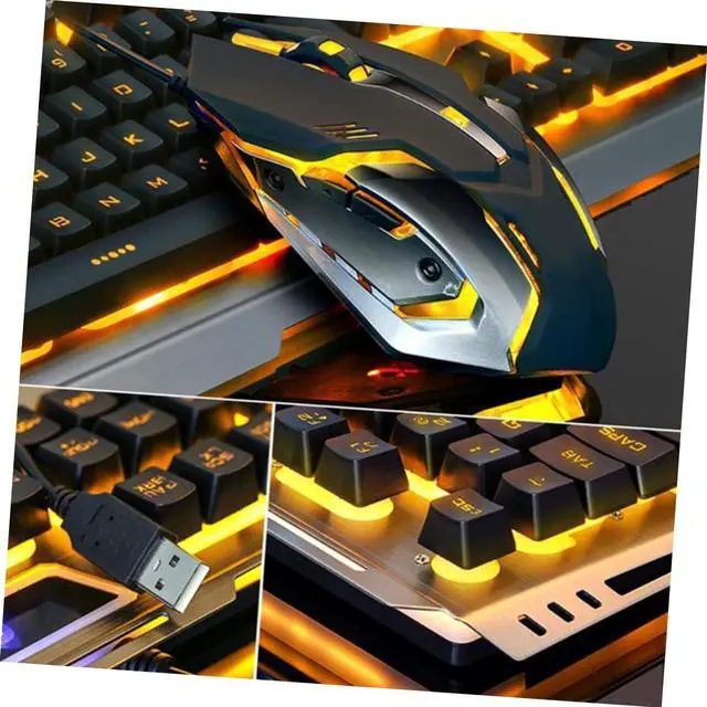 Alt view image 3 of 7 - USB Keyboard LED Backlight: Ergonomic Mechanical Keyboard Gaming Set Yellow Light for Gamers/1997