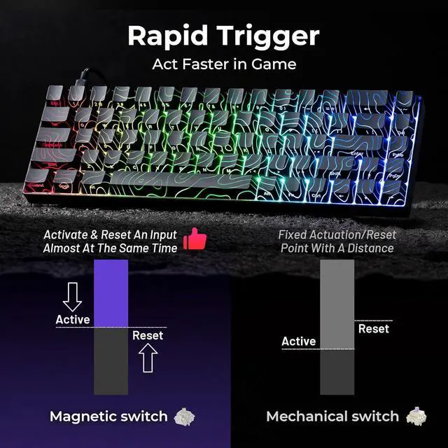 Alt view image 4 of 7 - XVX HE68 Max Rapid Trigger Keyboard 60% Percent,Hall Effect Keyboard with Gateron Magnetic Jade Max Switch,CNC Aluminum Frame Custom Mechanical Key Board for PC/Laptop/Xbox/PS4/PS5, Black Phantom