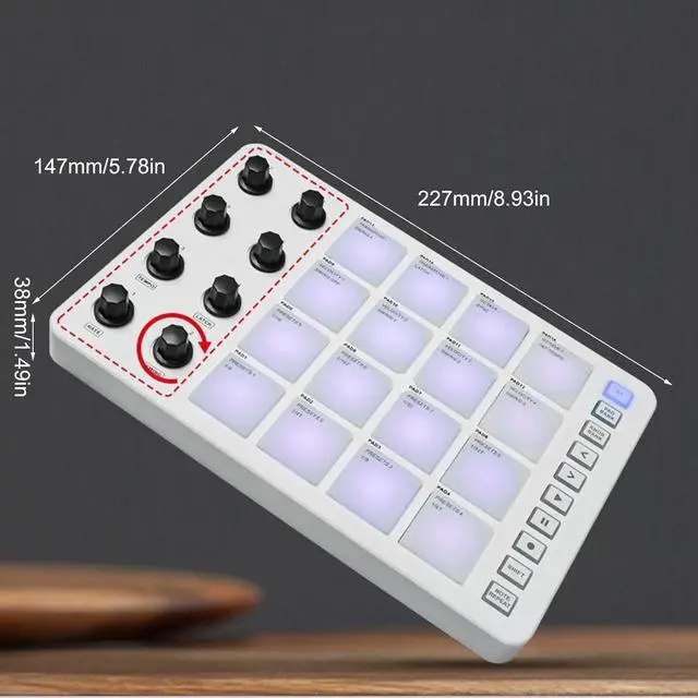 Alt view image 6 of 7 - Keyboard Controller Small Practical USB Keyboard With 16 Drum Pad Touch Rod Small USB Keyboard Controller