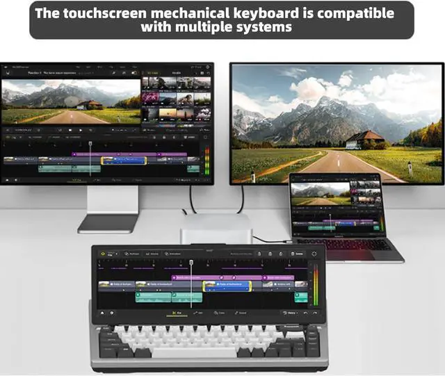 Alt view image 5 of 7 - Mechanical Keyboard with Screen, 68 Keys Portable USB Wired RGB LED Backlit 12.3 Inch Touch Screen Monitor Keyboard (US Plug)