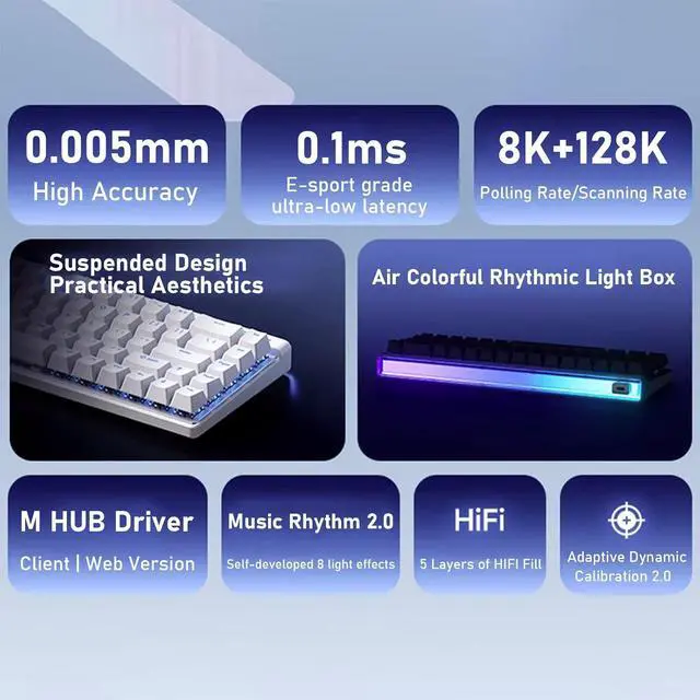 Alt view image 4 of 7 - JOMKIZ Mchose Ace 68 Air Wired Magnetic Keyboard with Adjustable Actuation, RGB Rhythmic Light Box, 65% Rapid Trigger Keyboard, Hall Effect Gasket-Mounted, 8000 Hz Polling Rate, Hot-Swappable