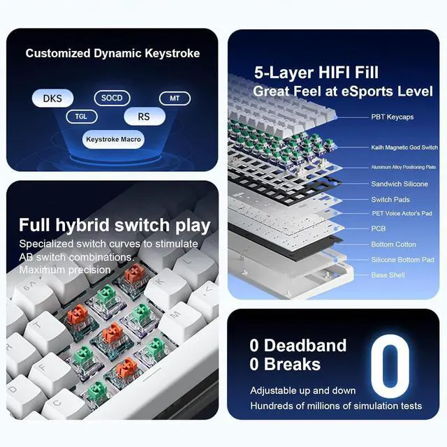 Alt view image 6 of 7 - JOMKIZ Mchose Ace 68 Air Wired Magnetic Keyboard with Adjustable Actuation, RGB Rhythmic Light Box, 65% Rapid Trigger Keyboard, Hall Effect Gasket-Mounted, 8000 Hz Polling Rate, Hot-Swappable