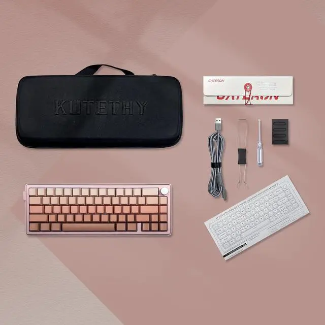 Alt view image 7 of 7 - KY65 Wireless Mechanical Keyboard,65% Gasket Hot Swappable Custom Keyboard,RGB Backlit,Pre-lubed Gateron Switches,Side Printed PBT Keycaps,2.4GHz/TYPE-C/BT5.0 Mechanical Gaming Keyboards, Pink&Brown