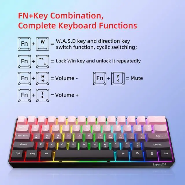 Alt view image 3 of 7 - Snpurdiri 60% Wired Gaming Keyboard, 61 Keys RGB Backlit Ultra-Compact Small Gaming Keyboard, for PC/Mac Gamer, Typist, Travel, Easy to Carry on Business Trip (Pink-Black)