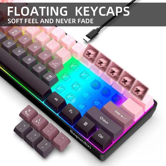 Alt view image 5 of 7 - Snpurdiri 60% Wired Gaming Keyboard, 61 Keys RGB Backlit Ultra-Compact Small Gaming Keyboard, for PC/Mac Gamer, Typist, Travel, Easy to Carry on Business Trip (Pink-Black)