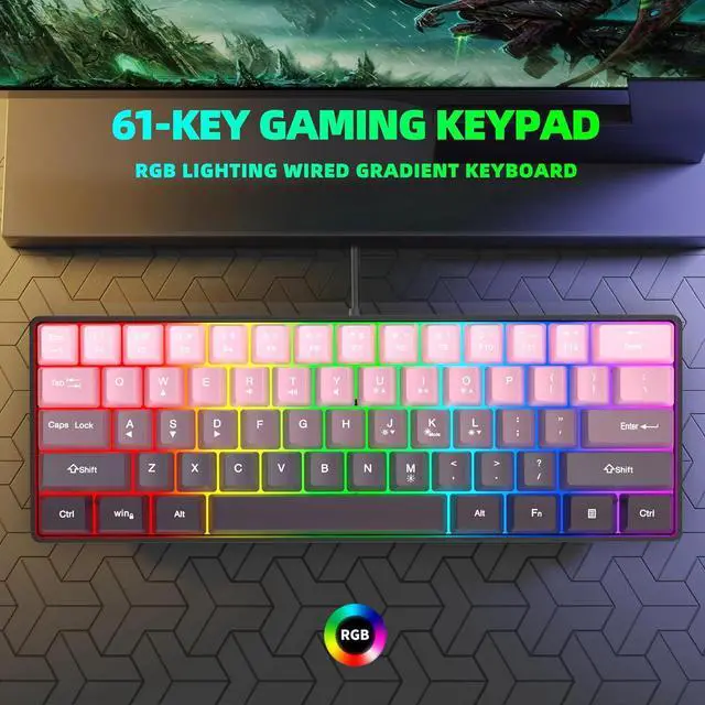 Alt view image 7 of 7 - Snpurdiri 60% Wired Gaming Keyboard, 61 Keys RGB Backlit Ultra-Compact Small Gaming Keyboard, for PC/Mac Gamer, Typist, Travel, Easy to Carry on Business Trip (Pink-Black)