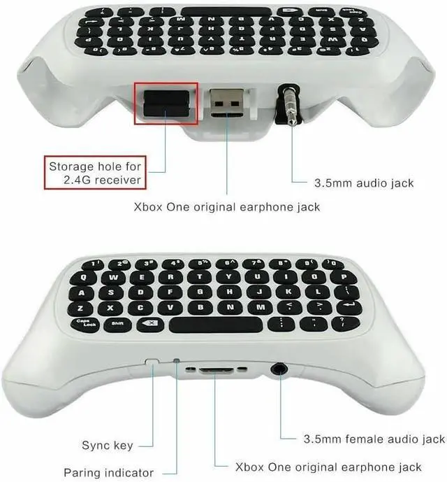 Alt view image 4 of 6 - Electronics Video Games Replacement Parts Accessories Wireless Keyboard ChatPad for Microsoft for Xbox One QuickType Keyboard White with USB Receiver for Xbox One Game Controller Gamepad