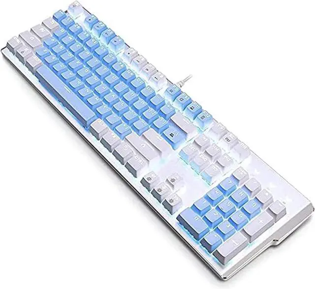 Alt view image 3 of 5 - HCUCTOS Mechanical Gaming Keyboard 104-Key Cold Light Multimedia White Backlight with Blue Switch