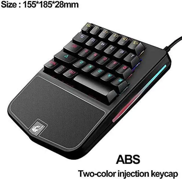 Alt view image 4 of 7 - One-Hand Mechanical Keyboard, Wired Gaming Keyboard, 28-Key LED Backlight, Blue Switch, Ergonomic Wrist Strap, for PC Laptop