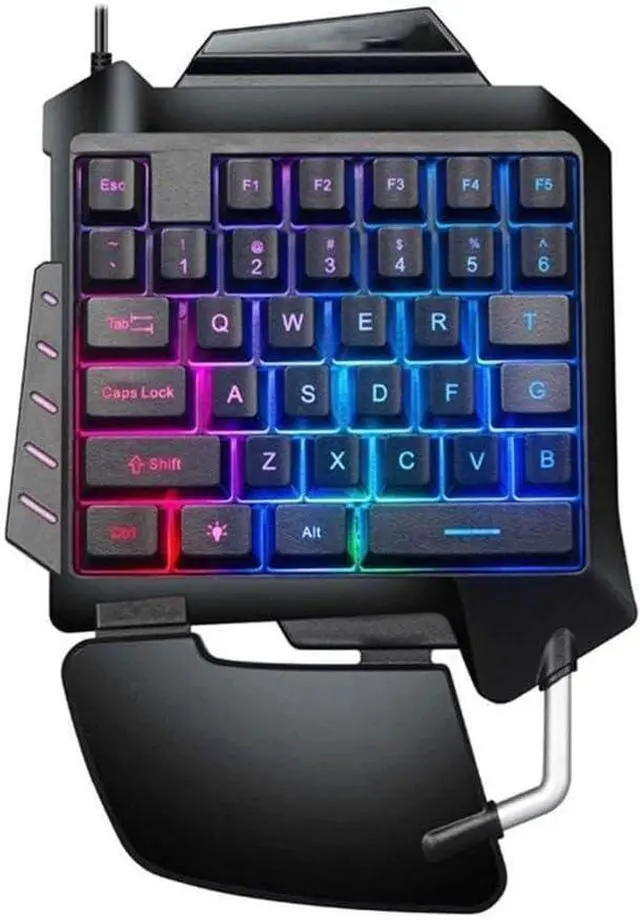 Main image of One-Handed Gaming Keyboard for Mobile Phone, Backlit USB Gaming Keypad, 35 Keys, Ergonomic Design with Crater Structure, Compact Size (180mm x 260mm x 35mm)