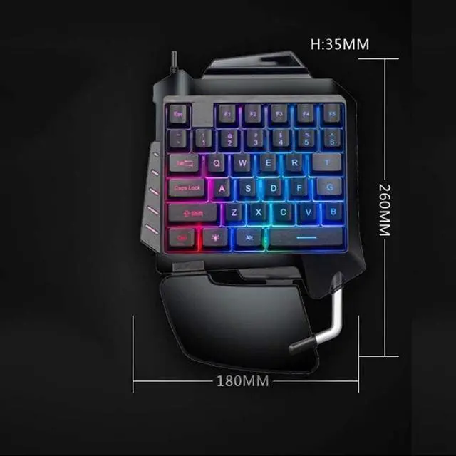 Alt view image 2 of 4 - One-Handed Gaming Keyboard for Mobile Phone, Backlit USB Gaming Keypad, 35 Keys, Ergonomic Design with Crater Structure, Compact Size (180mm x 260mm x 35mm)