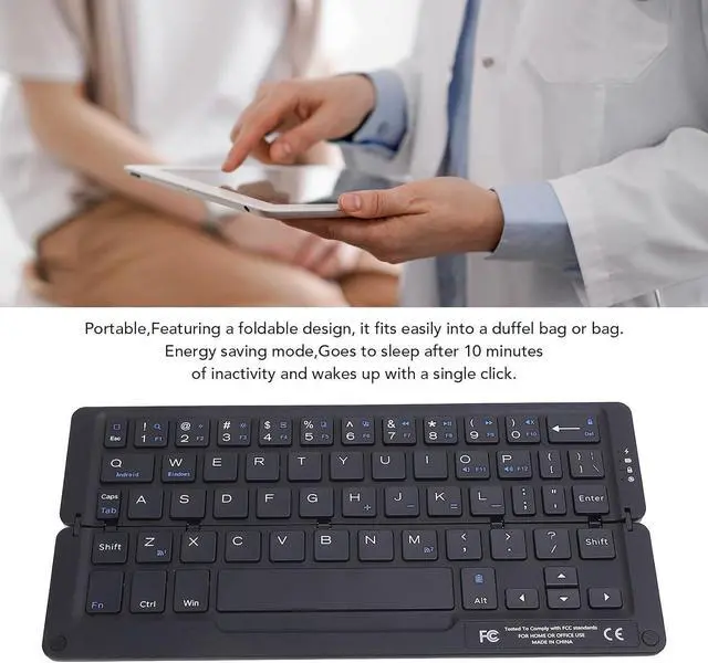 Alt view image 3 of 7 - 58 Keys Foldable BT Keyboard, 8.8in Lightweight Travel Rechargeable Quiet Pocket Keyboard with Magnetic Stand for PC Android HMS 8h Continuous Use Time for Tablet Phone (Blue)