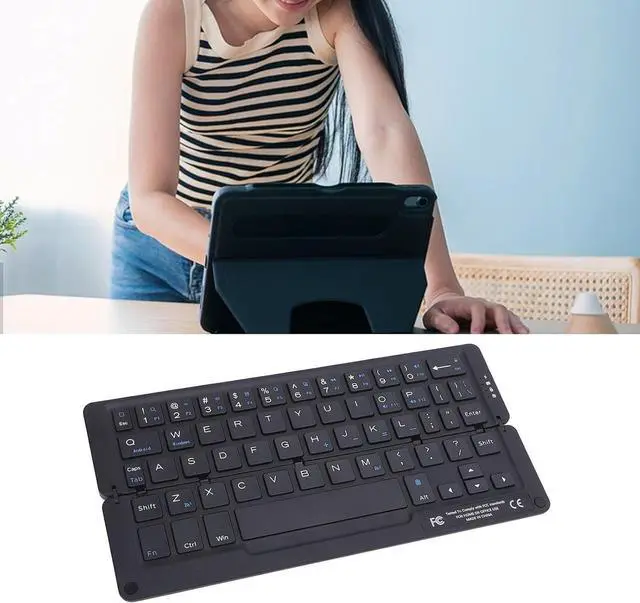 Alt view image 5 of 7 - 58 Keys Foldable BT Keyboard, 8.8in Lightweight Travel Rechargeable Quiet Pocket Keyboard with Magnetic Stand for PC Android HMS 8h Continuous Use Time for Tablet Phone (Blue)
