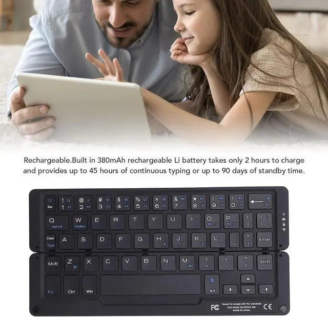 Alt view image 2 of 7 - 58 Keys Foldable BT Keyboard, 8.8in Lightweight Travel Rechargeable Quiet Pocket Keyboard with Magnetic Stand for PC Android HMS 8h Continuous Use Time for Tablet Phone (Blue)