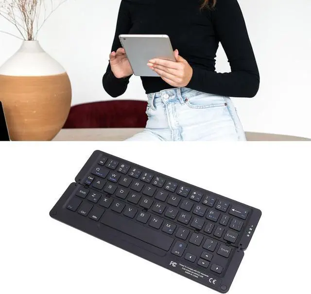 Alt view image 6 of 7 - 58 Keys Foldable BT Keyboard, 8.8in Lightweight Travel Rechargeable Quiet Pocket Keyboard with Magnetic Stand for PC Android HMS 8h Continuous Use Time for Tablet Phone (Blue)