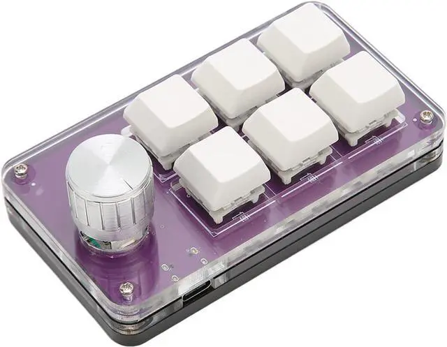 Alt view image 3 of 7 - 6 Key One Handed Programmable Mechanical Keyboard with Knob, Wired, Plug and Play, for Gaming and Office, Multi Functional Mini Keypad (Transparent Purple)
