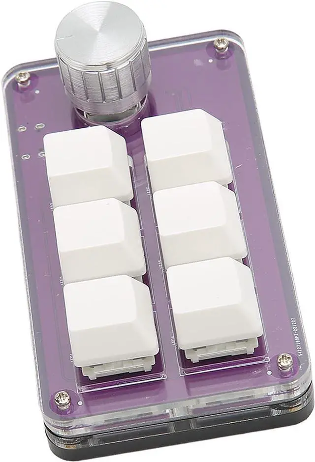 Alt view image 2 of 7 - 6 Key One Handed Programmable Mechanical Keyboard with Knob, Wired, Plug and Play, for Gaming and Office, Multi Functional Mini Keypad (Transparent Purple)