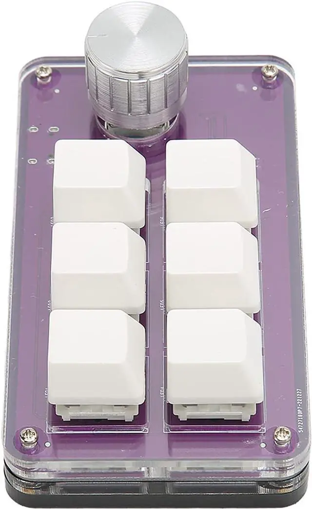 Alt view image 7 of 7 - 6 Key One Handed Programmable Mechanical Keyboard with Knob, Wired, Plug and Play, for Gaming and Office, Multi Functional Mini Keypad (Transparent Purple)