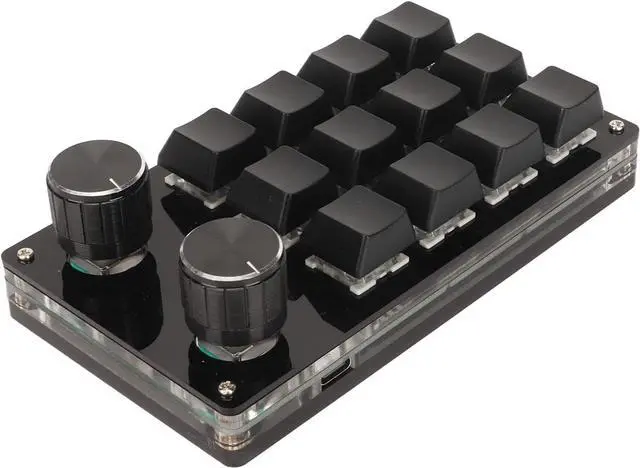 Alt view image 5 of 7 - Mini 12 Key Mechanical Keypad with 2 Knobs, DIY Programmable, Blue Switch, Wired Connection, Plug and Play, One Handed for Office, Gaming, Music Control (Black)