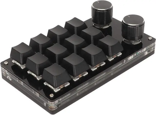 Alt view image 6 of 7 - Mini 12 Key Mechanical Keypad with 2 Knobs, DIY Programmable, Blue Switch, Wired Connection, Plug and Play, One Handed for Office, Gaming, Music Control (Black)