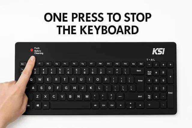Alt view image 2 of 3 - Key Source International KSI Medical Keyboard, Full Size Layout, Waterproof Surface, LinkSmart Cleaning Button, Black