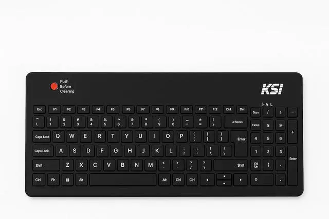 Main image of Key Source International KSI Medical Keyboard, Full Size Layout, Waterproof Surface, LinkSmart Cleaning Button, Black
