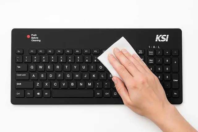 Alt view image 3 of 3 - Key Source International KSI Medical Keyboard, Full Size Layout, Waterproof Surface, LinkSmart Cleaning Button, Black