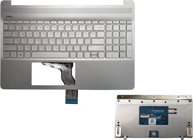 Main image of Laptop US Keyboard Compatible for HP 15T-DY100 15T-DY200 15-DY1027OD 15-DY1074NR 15-DY1036NR 15-DY2000 15-DY2073DX 15-DY2046ms 15-DY2XXX No Backlit Silver Palmrest Upper Cover and TouchPad