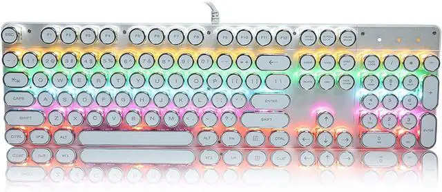 Main image of Mechanical Keyboard, LED Backlit USB Wire Ergonomic Gaming Keyboard with Retro Round Cap Computer Parts
