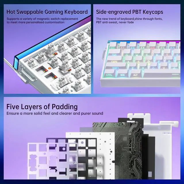 Alt view image 6 of 6 - x AULA HERO 68 HE 60% Gaming Keyboard,Mini Portable Keyboard Hall Effect Magnetic Switch Hot Swappable Custom,Rapid Trigger Mode,8K Hz Polling Rate,0.125ms Latency,Side Printed PBT Keycaps,RGB Backlit