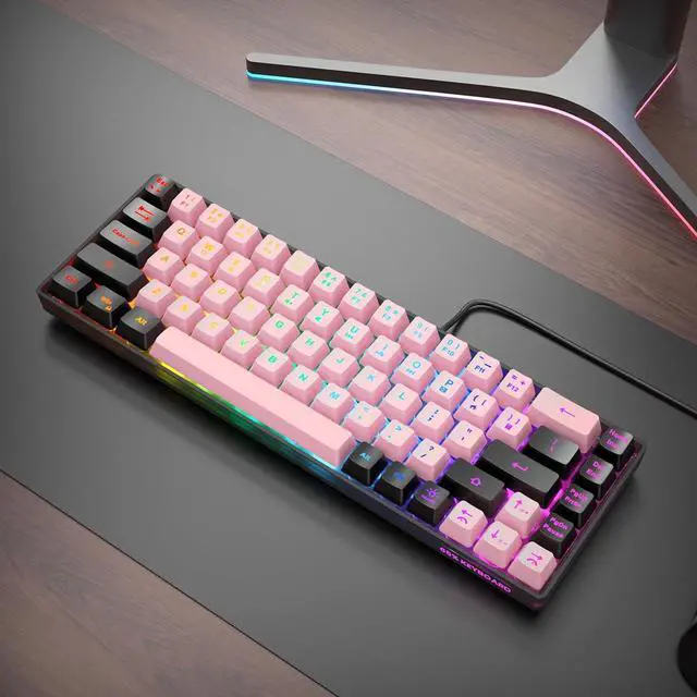 Alt view image 7 of 7 - GEODMAER 65% Wired Gaming Keyboard (Pink-Black)