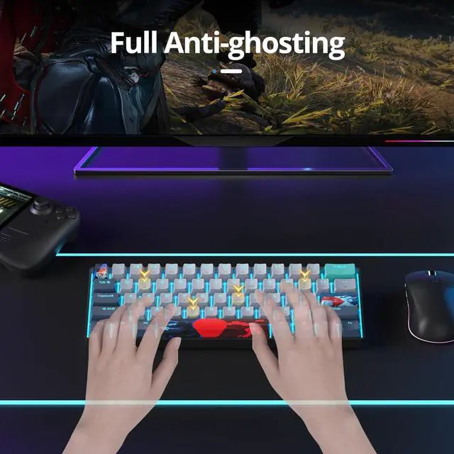Alt view image 5 of 7 - Ussixchare 60 Percent Gaming Keyboard 61 Keys Wired Mechanical Keyboard Ultra Compact Key Board Red Switch LED Backlit for Windows Laptop Gamer(61Shark)