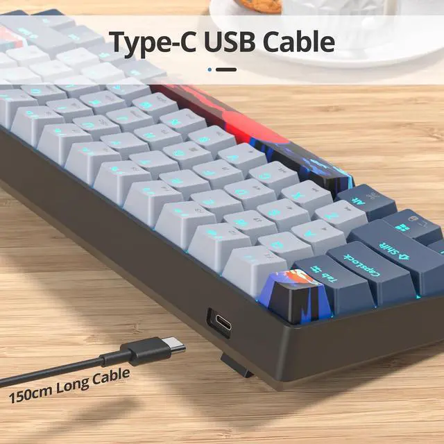 Alt view image 3 of 7 - Ussixchare 60 Percent Gaming Keyboard 61 Keys Wired Mechanical Keyboard Ultra Compact Key Board Red Switch LED Backlit for Windows Laptop Gamer(61Shark)