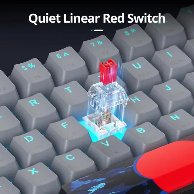 Alt view image 2 of 6 - surmen 60% Wired Mechanical Gaming Keyboard, 61 Keys Backlit Ultra-Compact Mini Office Keyboard with Red Switch for PC/Mac Gamer, Typist (61 Dolch)