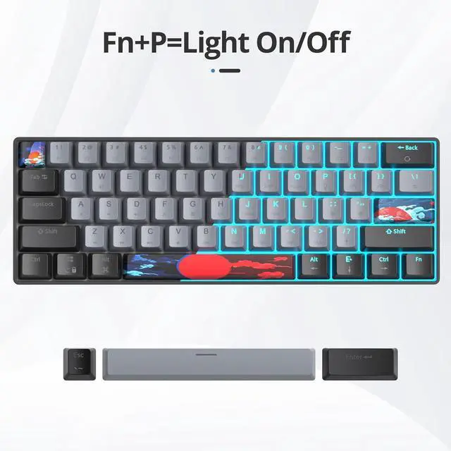 Alt view image 3 of 6 - surmen 60% Wired Mechanical Gaming Keyboard, 61 Keys Backlit Ultra-Compact Mini Office Keyboard with Red Switch for PC/Mac Gamer, Typist (61 Dolch)