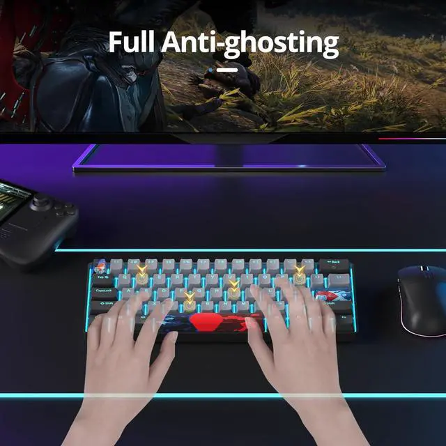 Alt view image 5 of 6 - surmen 60% Wired Mechanical Gaming Keyboard, 61 Keys Backlit Ultra-Compact Mini Office Keyboard with Red Switch for PC/Mac Gamer, Typist (61 Dolch)