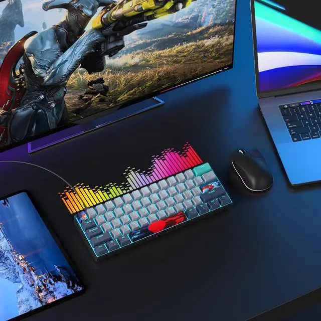 Alt view image 6 of 7 - Ussixchare 60 Percent Gaming Keyboard 61 Keys Wired Mechanical Keyboard Ultra Compact Key Board Red Switch LED Backlit for Windows Laptop Gamer(61Shark)