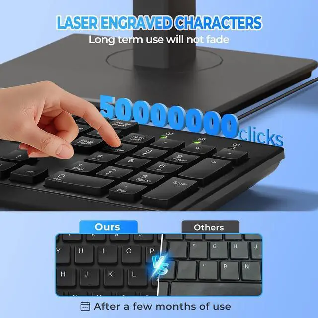 Alt view image 3 of 7 - Wired Computers Keyboard with Cover Comfortable Hand Feel,Laser Engraved Characters,12 Multimedia Keys USB Interface Suitable for Laptop PC,Full Size 104 Keyboards, Plug and Play, Office