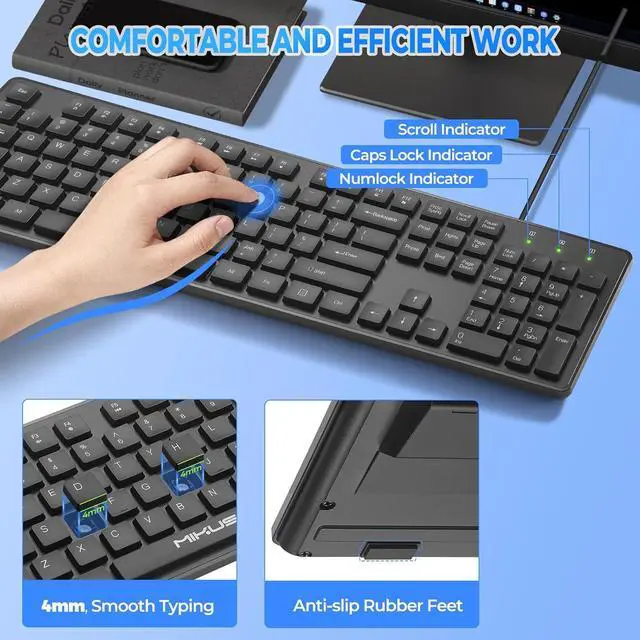 Alt view image 5 of 7 - Wired Computers Keyboard with Cover Comfortable Hand Feel,Laser Engraved Characters,12 Multimedia Keys USB Interface Suitable for Laptop PC,Full Size 104 Keyboards, Plug and Play, Office