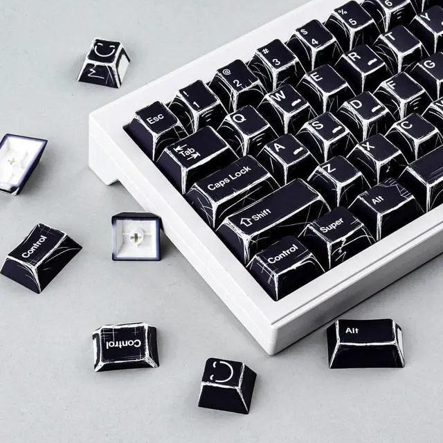 Alt view image 2 of 7 - Heykit PBT Keycaps - Japanese Manga Theme Keycaps for 60%, 65%, 75%, 100% Keyboard, 131 Keys Dye-Sub Custom Cherry Profile Keycap, Minimalist Style Key Caps for Cherry MX Mechanical Keyboard, Black