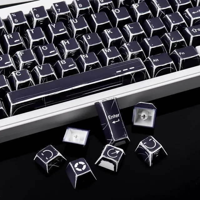 Alt view image 7 of 7 - Heykit PBT Keycaps - Japanese Manga Theme Keycaps for 60%, 65%, 75%, 100% Keyboard, 131 Keys Dye-Sub Custom Cherry Profile Keycap, Minimalist Style Key Caps for Cherry MX Mechanical Keyboard, Black
