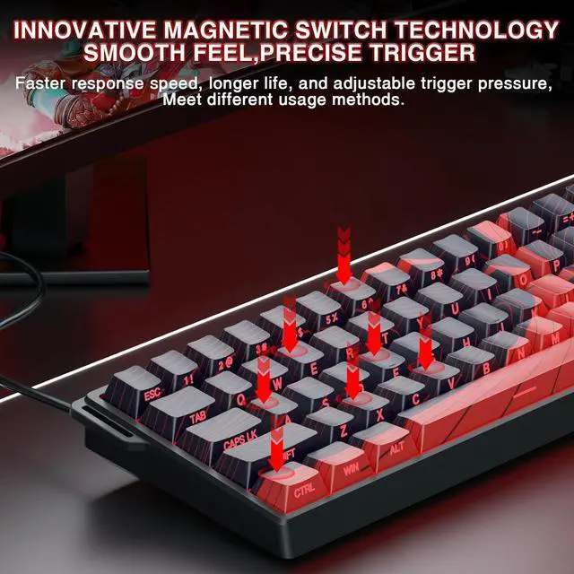 Alt view image 4 of 7 - AULA WIN60 HE MAX - 60% Mechanical Gaming Keyboard Wired, Hall Effect Magnetic Switches Hot Swappable, Adjustable Actuation Rapid Trigger Mode, 8000 Hz Polling Rate, 60 Percent Keyboard Compact Design
