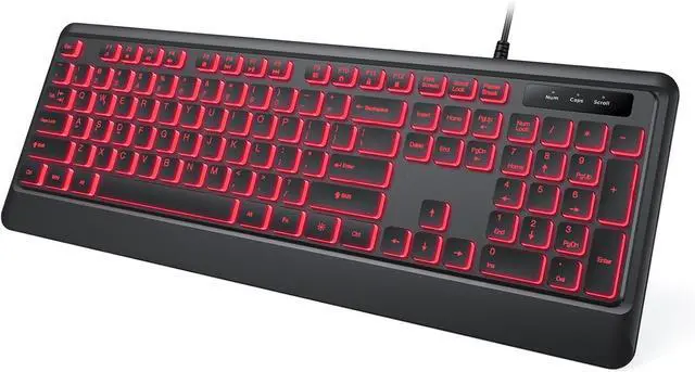 Main image of Backlit Wired Keyboard, USB Lighted Computer Keyboards with 7 Colors Backlight, Full Size Silent Keyboard with Media Hotkey for Windows Desktop, PC, Laptop (Black, M)