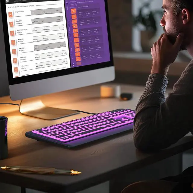 Alt view image 7 of 7 - Backlit Wired Keyboard, USB Lighted Computer Keyboards with 7 Colors Backlight, Full Size Silent Keyboard with Media Hotkey for Windows Desktop, PC, Laptop (Black, M)