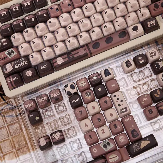 Alt view image 4 of 7 - Mechanical Keyboard Keycaps 131Keys Keycaps Coffee Brown Theme Heat Sublimated Set